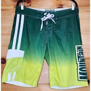 Mountain Dew Mens 30 Shorts Waist Green Swim Trunks Logo Drawstring Baordshorts